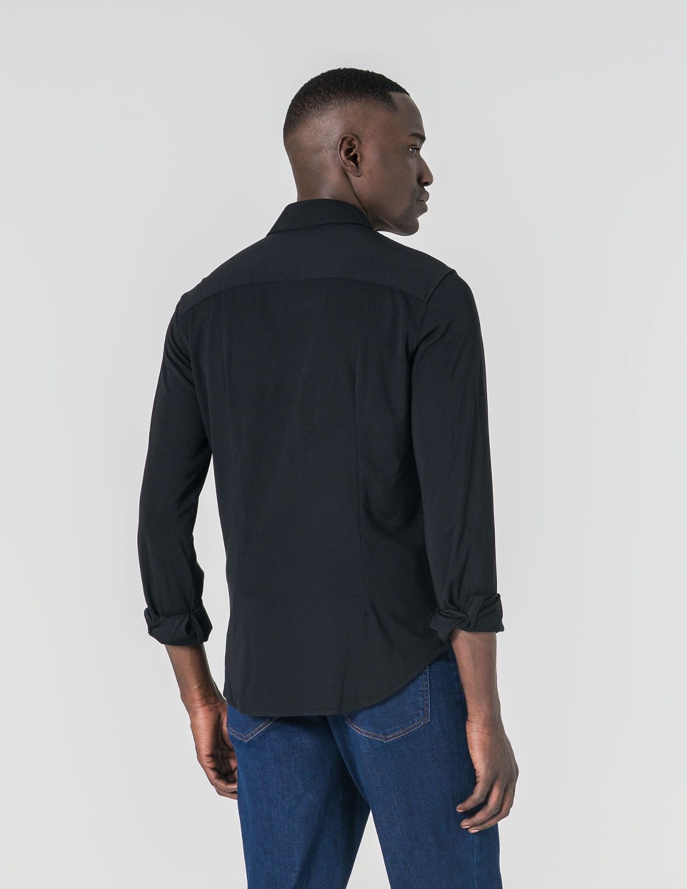 Camisa Malha Slim Fit Homem Preta em Algodão com Elastano