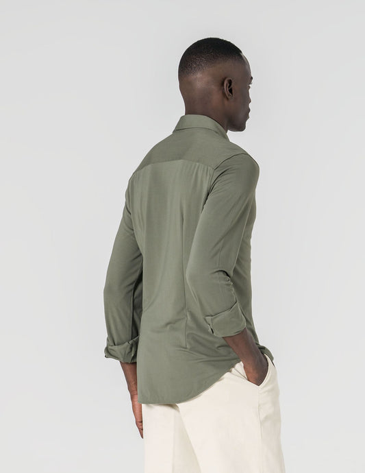 Camisa Malha Slim Fit Homem Verde em Algodão com Elastano