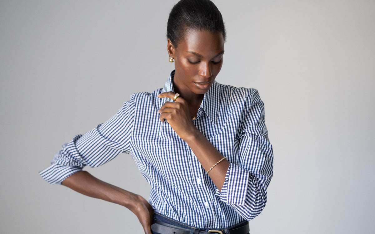 Camisa Colleen — Xadrez azul-marinho | Popelina de algodão