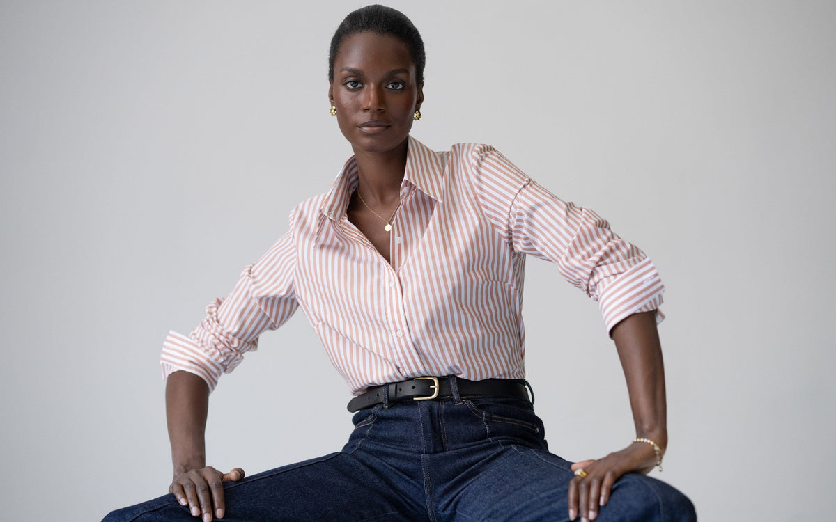 Camisa Colleen — Riscas terracota | Popelina de algodão