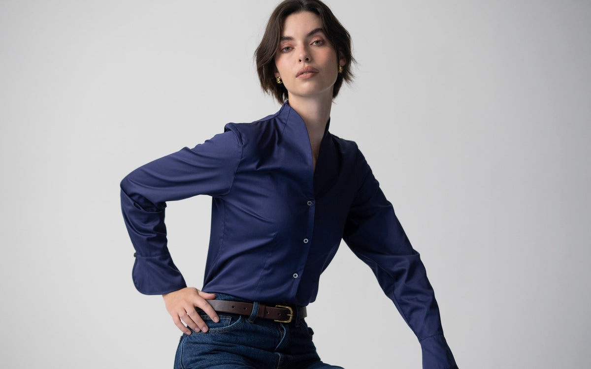 Camisa Aria — Azul-marinho | Cetim de algodão