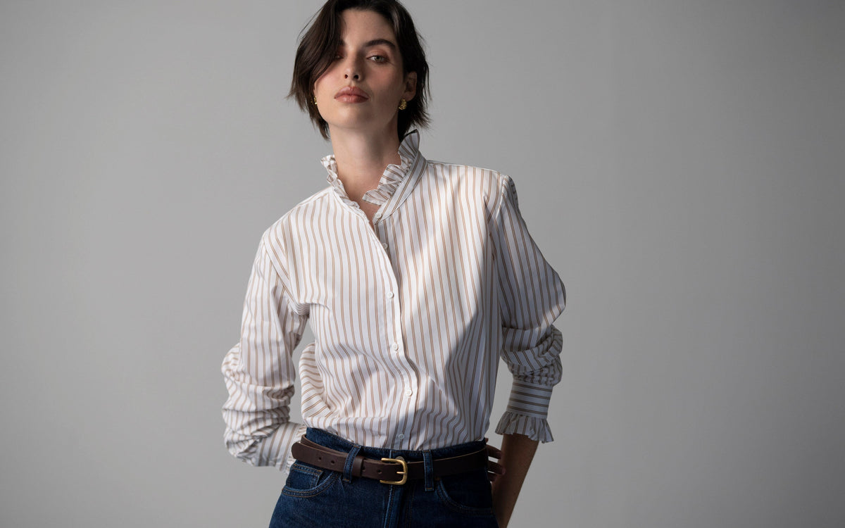 Camisa Catalina — Riscas camel | Popelina de algodão