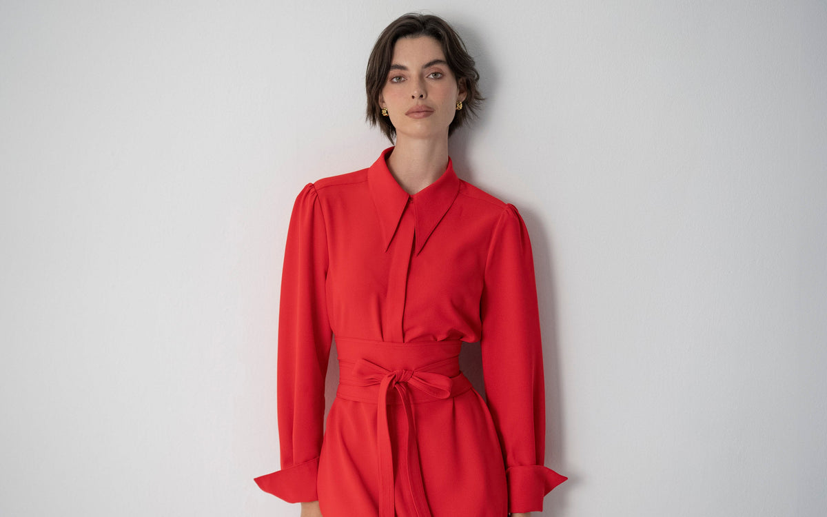Vestido-camisa Allegra — Vermelha | Crepe suave