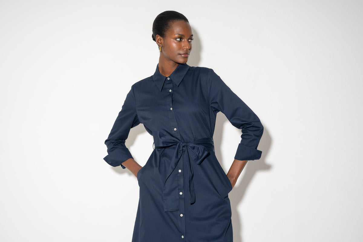 Vestido-camisa Ronnie — Azul-marinho | Algodão chino