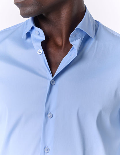 Camisa T-Shirt Slim Fit Homem Azul Claro em Algodão com Elastano