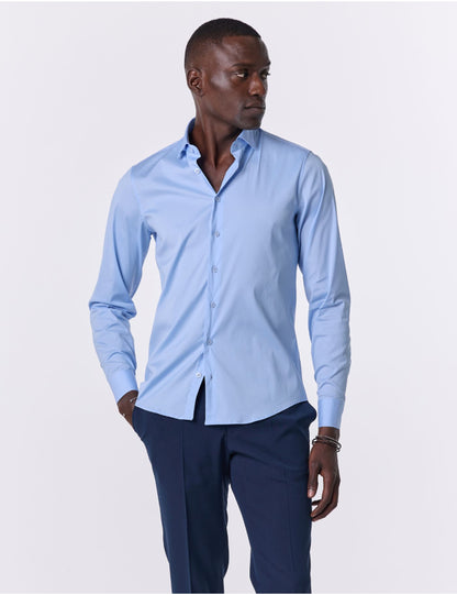 Camisa T-Shirt Slim Fit Homem Azul Claro em Algodão com Elastano