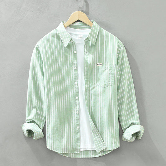 Simple Versatile Striped Oxford-cloth Long-sleeve Mens Casual Loose-fit Cotton Shirt