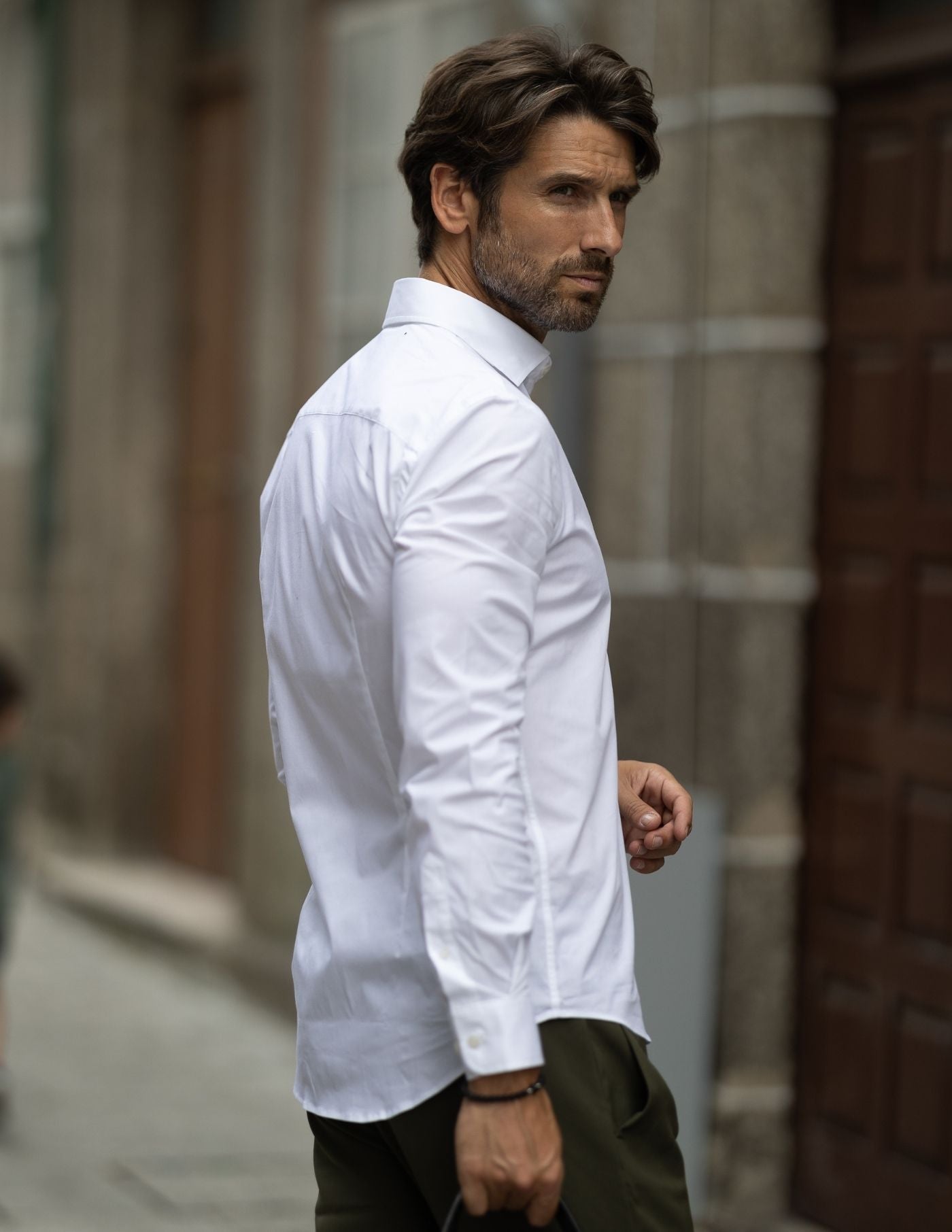 White shirt with wide collar