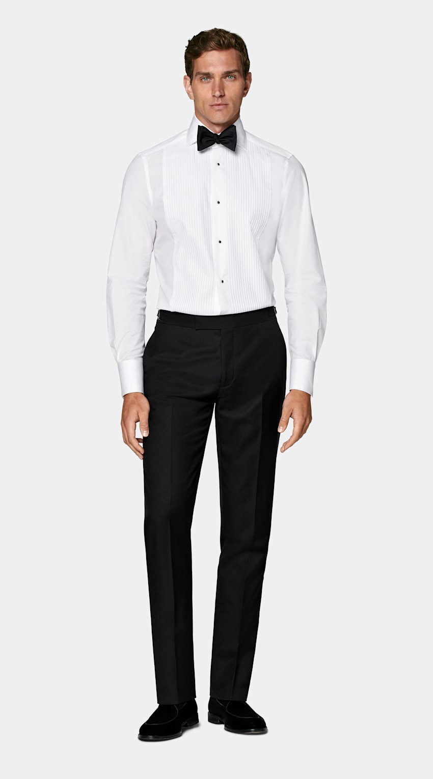 Camisa branca de cerimónia plissada | MC006