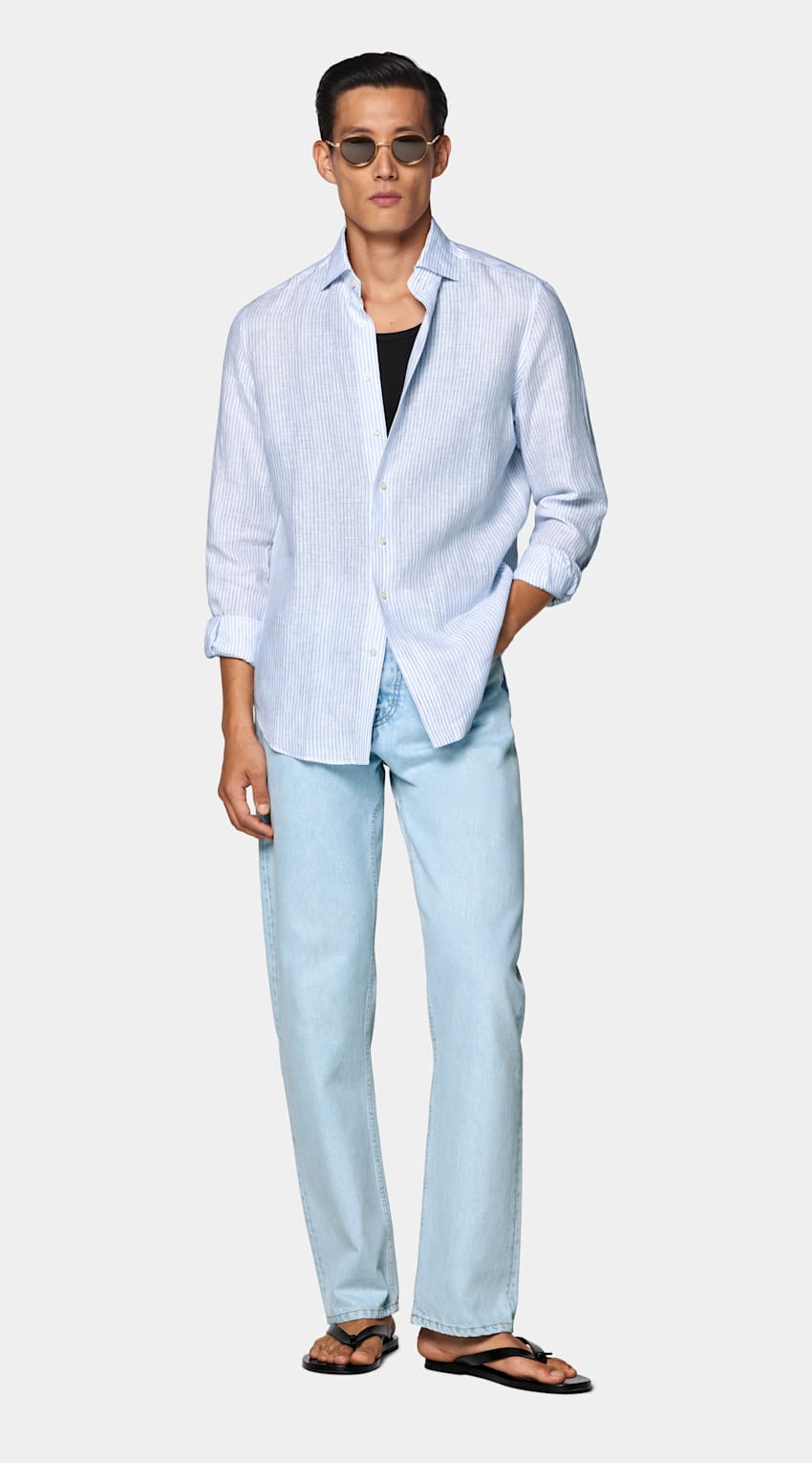 Camisa azul-média às riscas | MC064