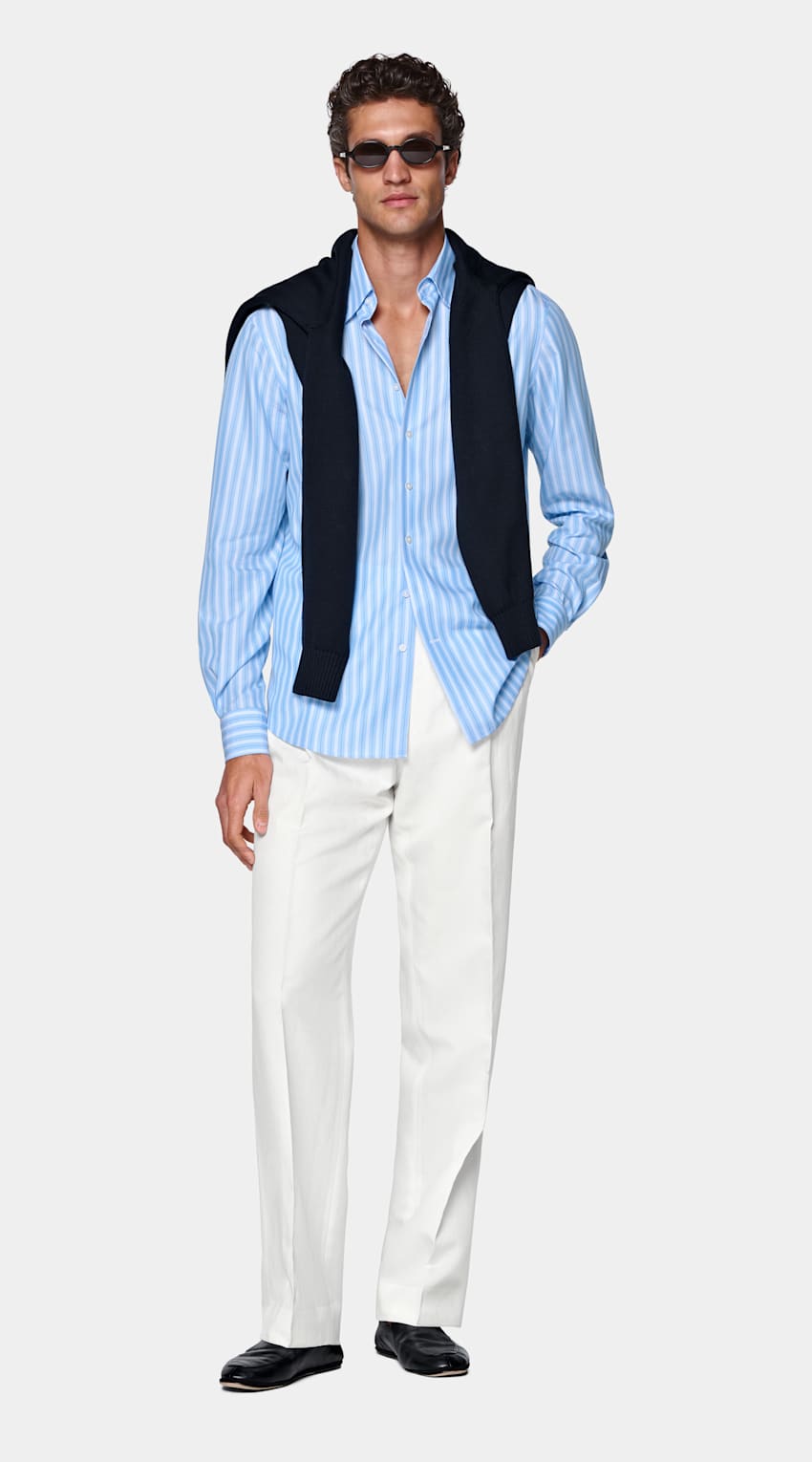 Camisa azul-média às riscas | MC113