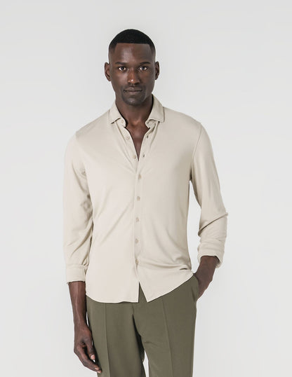 Camisa Malha Slim Fit Homem Bege em Algodão com Elastano