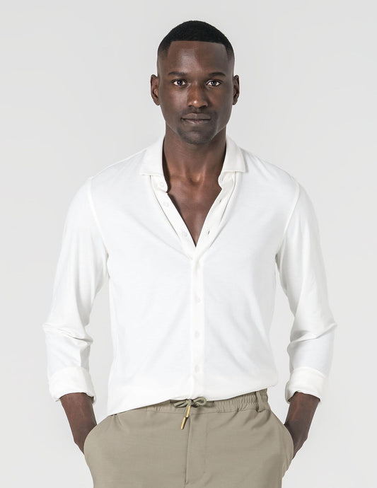 Camisa Malha Slim Fit Homem Branca em Algodão com Elastano