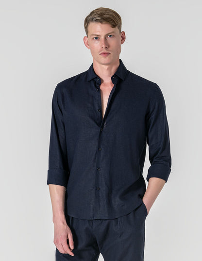 CAMISA DE LINHO AZUL MARINHO