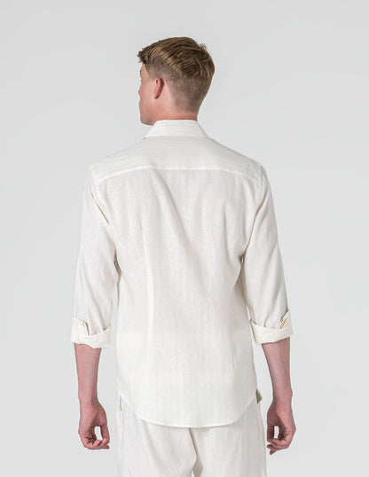CAMISA DE LINHO BRANCA COM RISCA BEGE