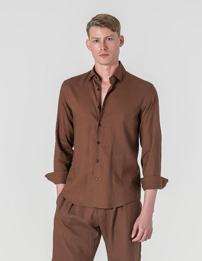 CAMISA DE LINHO CASTANHO
