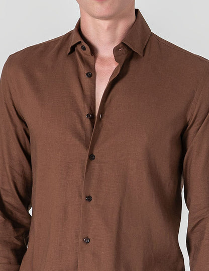 CAMISA DE LINHO CASTANHO
