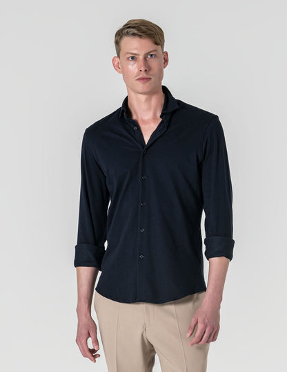 CAMISA EM MALHA PIQUÉ AZUL