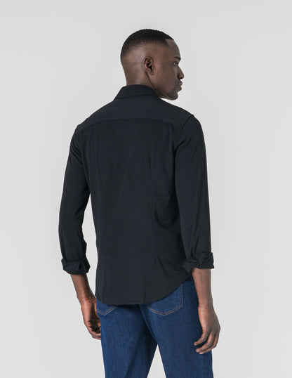 Camisa Malha Slim Fit Homem Preta em Algodão com Elastano