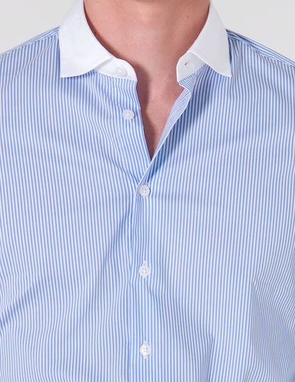 CAMISA SLIM FIT SOFT TOUCH COLARINHO BRANCO E RISCAS