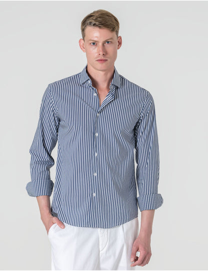 Camisa Slim Fit Soft Touch às Riscas Azuis para Homem