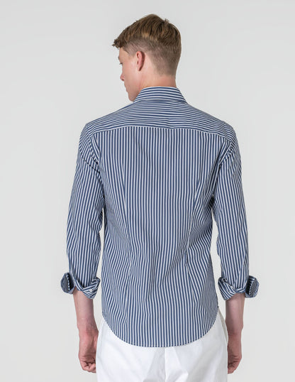 Camisa Slim Fit Soft Touch às Riscas Azuis para Homem