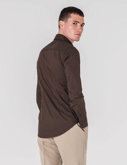 Camisa T-Shirt Slim Fit Homem Bordeaux em Algodão com Elastano