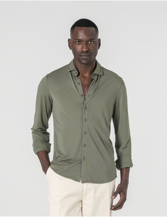 Camisa T-Shirt Slim Fit Homem Verde em Algodão com Elastano