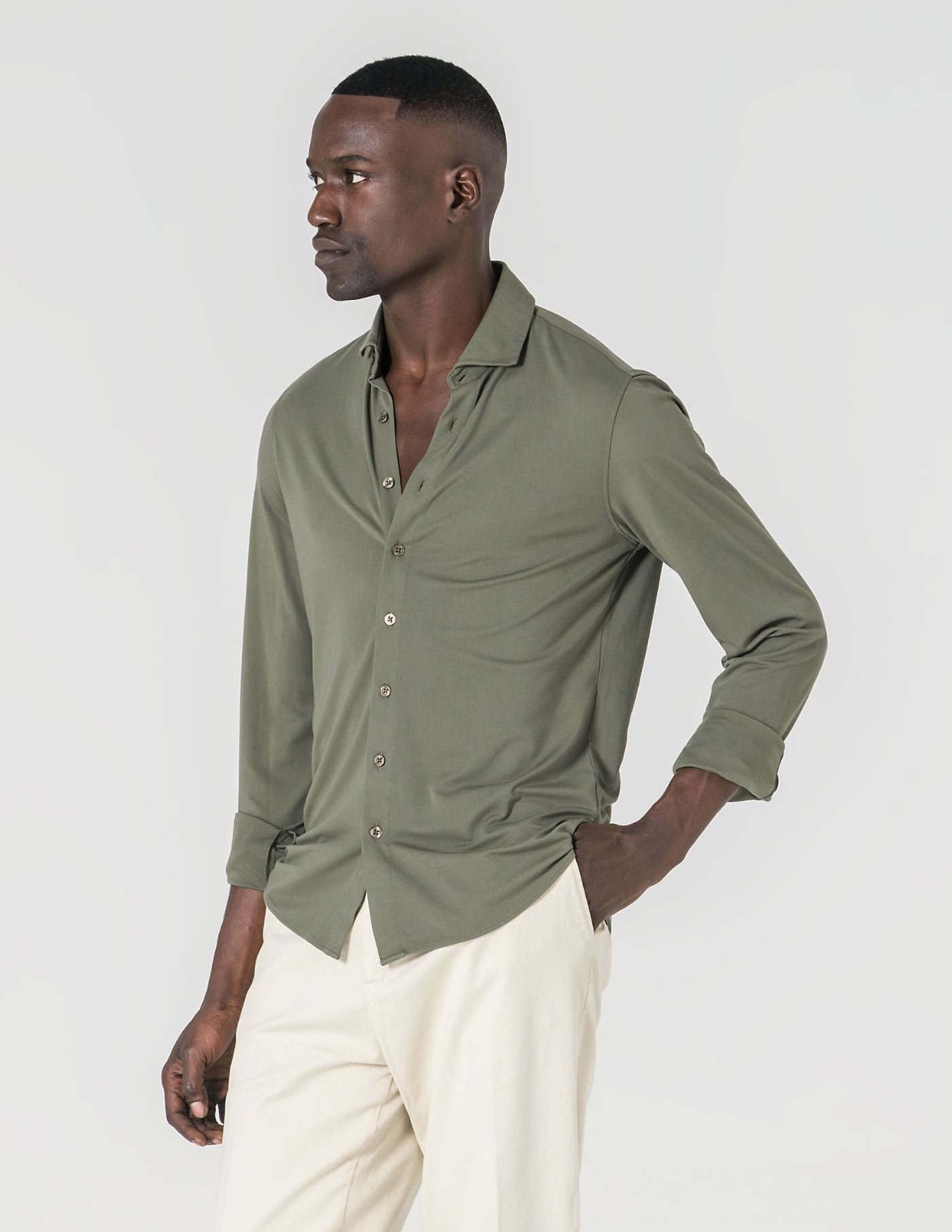 Camisa T-Shirt Slim Fit Homem Verde em Algodão com Elastano