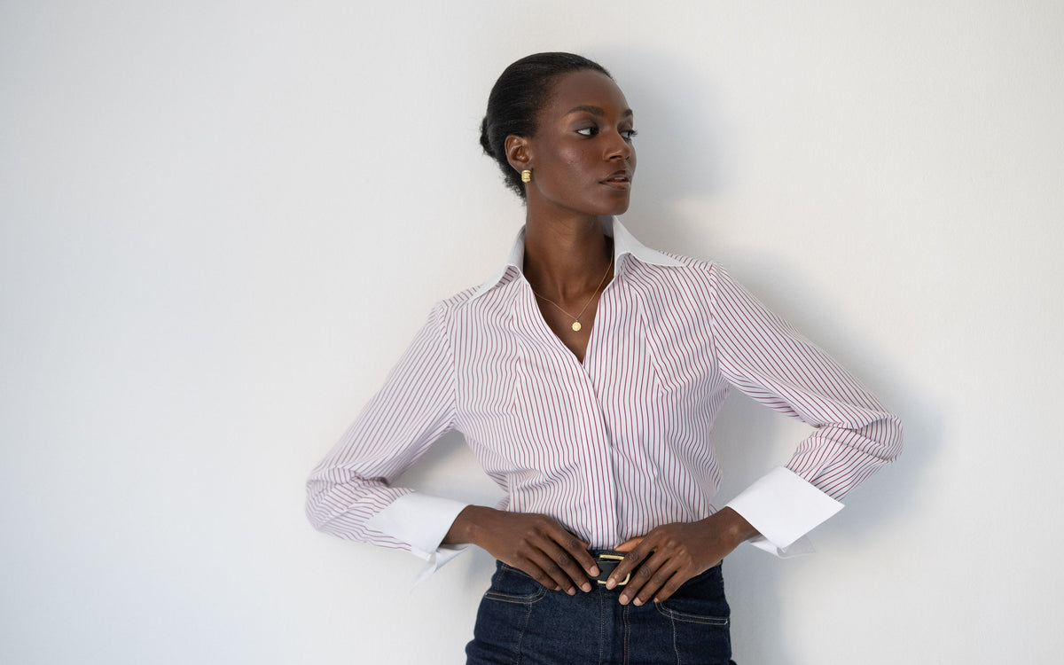 Camisa Madelena — Riscas vermelhas | Popelina de algodão