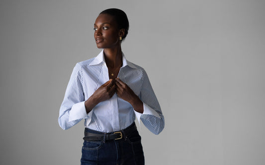 Camisa Madelena — Riscas azul-marinho | Popelina de algodão