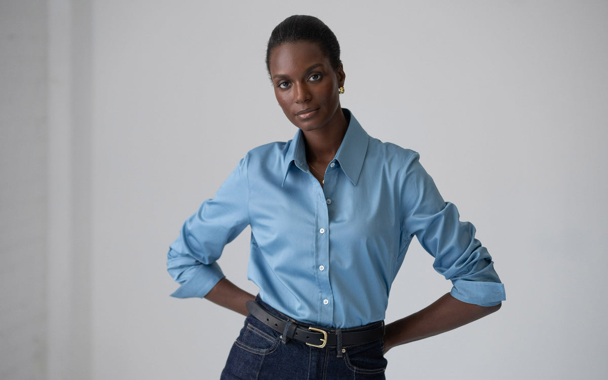 Camisa Colleen — Azul oceano | Cetim de algodão