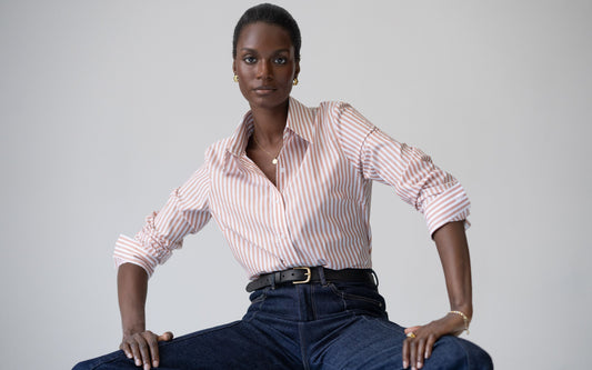 Camisa Colleen — Riscas terracota | Popelina de algodão