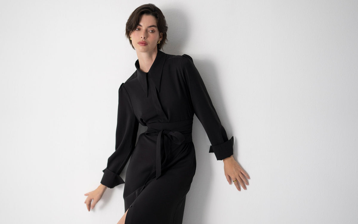 Vestido-camisa Allegra — Preta | Crepe suave