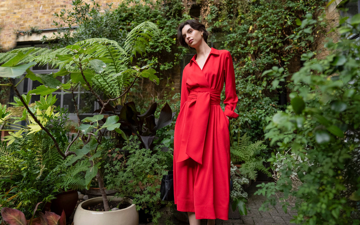 Vestido-camisa Christiane — Vermelha | Crepe triplo