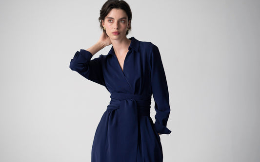 Vestido-camisa Christiane — Azul-marinho | Crepe triplo