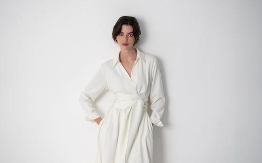 Vestido-camisa Christiane — Marfim | Crepe triplo