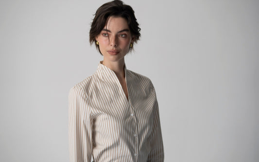 Camisa Aria — Riscas bege e creme | Popelina de algodão