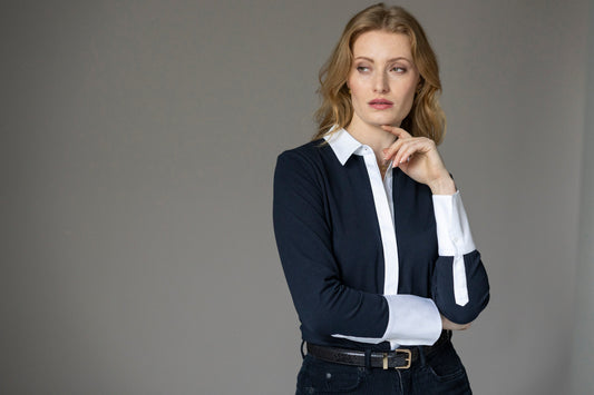 Camisa Claudia — Azul-marinho | Jersey de algodão