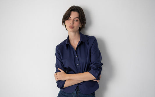Camisa Odette — Azul-marinho | Cetim de algodão