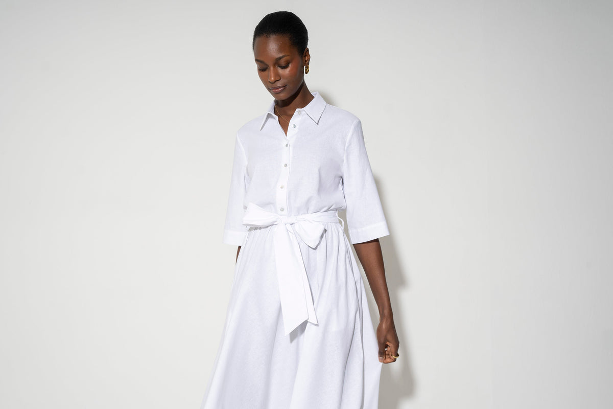 Vestido-camisa Le Marais — Branca | Linho e algodão