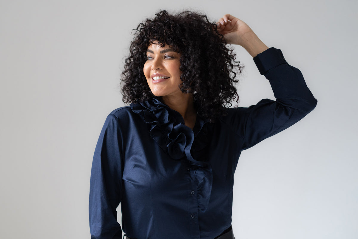 Camisa Willow Curve — Azul-marinho | Cetim de algodão